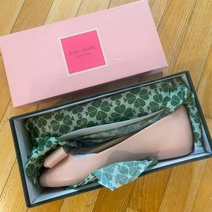 KATE SPADE NEW YORK Nora Bow Leather Ballet Flats NIB Rose Smoke, SZ 8